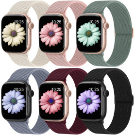 Higgs 6 Pack Bracelets Compatibles avec Bracelet Apple Watch 38mm 40mm 41mm 42mm 44mm 45mm 46mm 49mm Femmes Hommes, Réglable Nyl