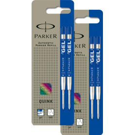 Parker S0881510 Quink Lot de 2 recharges de gel (pour stylo à bille, largeur de trait moyenne, encre bleue) (bleu, lot de 4)
