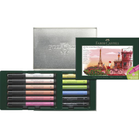 Faber-Castell 267136 - Coffret cadeau Paris, 12 stylos à encre Pitt Artist Pen, épaisseurs de trait FM, S, B