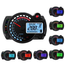 Geloo Compteur de vitesse universel pour moto 7 couleurs, 14000 tr/min écran LCD numérique RX2N Odomètre Compteur de vitesse Ins