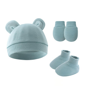 EUYKQNOI 3 Tenues Bonnets de Naissance et Moufles de Protection Bébé Gants Bonnet Nouveau-né Bambin Doux Mignon Tricoté Chapeau 