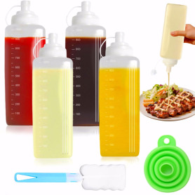 Sinofort 4 Pièces 1000ml Bouteille Sauce, Plastique Pipette Cuisine, Réutilisable Translucient Squeeze Bottle avec 1 Brosse De N