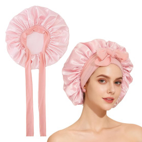 YAWYO Bonnet de Nuit en Soie, Bonnet Satin avec Bande élastique pour Femmes et Filles, Cheveux Longs, Lisses ou bouclés, Rose Co