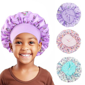 KASESSS 3 Pièces Bonnet Satin Cheveux Nuit Enfant, Élastique et Réutilisable, Soie Licorne pour Filles et Garçons de 2 à 8 Ans