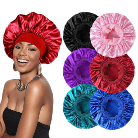 FOUNSHO 6 Pièces Bonnet Satin Cheveux Nuit pour Dormir, Élastique Souple Bonnet Satin en Soie pour Femme Hommes et Fille, Adapté