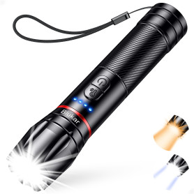 Blukar Lampe Torche LED 2 Couleurs, 2000LM Lampe de Poche Rechargeable LED Ultra Puissante en Aluminium, 10 Modes & IPX6 Étanche