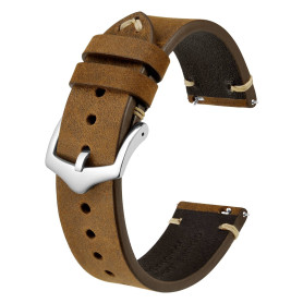 BISONSTRAP Bracelets de Montre pour Homme, Bracelets en Cuir Cousus à la Main, Dégagement Rapide, 18mm 20mm 22mm