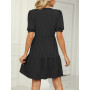 crazy bean Robe Ete Femme Mini Robe à Volants Taille Haute Manche Courte Bouffantes col en Carrée Été de Plage Bohème Chic Éléga