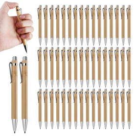 Sporgo Lot de 50 stylos à bille en bois : stylo à bille en bambou, fournitures d'écriture, stylos personnalisés, avec gravure, p