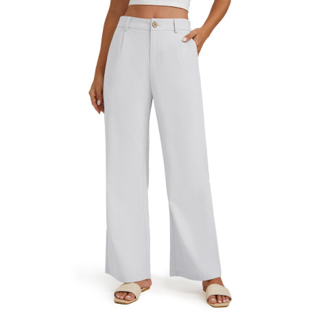 Enmain Pantalon Lin Femme Jambes Larges Bureau Pantalon Taille Haute Décontracté Coton Costume Pants avec Poches