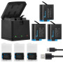 Vemico Hero 8 Chargeur de Batterie Kit 3x1500mah Batterie de Remplacement avec Chargeur USB 3 canaux LED Type-C pour Hero 8 Blac