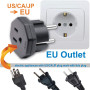 US/JP/CA Prise mâle vers EU/DE/FR/IT/ES Prise Femelle, US/CA/JP Prise mâle pour Appareil électronique Adaptateur Femelle EU à 2 