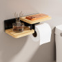 HOMIKLSA Porte-Papier Toilette avec Étagère – Chêne & Acier INOX, Trous de Fixation à vis, Support de Rouleau de Cuisine en Bamb