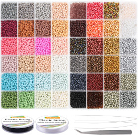 EuTengHao Perles de Rocaille en Verre 8/0 pour Kit de Fabrication de Bracelets, Colliers, Bijoux - 3mm, 48 Couleurs, Dépoli et L