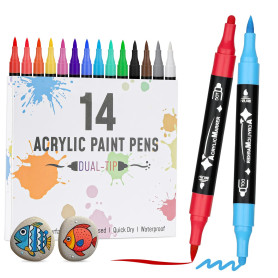 VynyQoo 14 Couleurs Marqueur Peinture Acrylique, Feutres Acrylique, Stylos de Peinture à Double Pointe, Feutres Coloriage Adulte