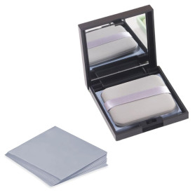 COYUN 100pcs Papier Matifiantes Visage, Papier Buvard avec Miroir et Houppette, Papier buvard pour l'huile, Papiers Facial Buvar