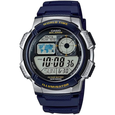 Montre Homme Casio WORLD TIME ILLUMINATOR - 5 ALARMS, 10 YEAR BATTERY Noir Gris (Ø 40 mm) (Ø 43 mm)