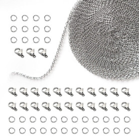 TEEUCNY Maillons de Chaîne pour la Fabrication de Bijoux DIY, 12 M Acier inoxydable Argenté Chaîne de câble de liaison, 60 Annea