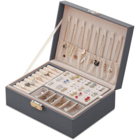 Boîte à Bijoux, Mtianxy Femme Double Couche PU Cuir Boîte de Rangement pour Bagues Boucles D'oreilles Bracelets Colliers Organis