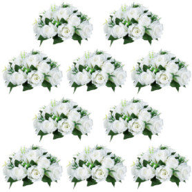 NUPTIO 10 Pièces Fleurs Artificielles, 15 Têtes de Roses Plastique avec Base, Convient au Centre de la Table Mariage Notre Magas