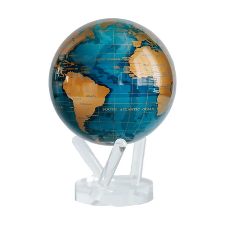 MOVA Globe Carte du Monde Bleu et Or 6" avec Base, Globe Rotatif à énergie Solaire, Cadeau Unique et Décoration de Maison ou de 