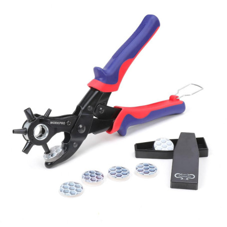 WORKPRO Pince Perforatrice avec 6 Tailles de Poinçon Interchangeables pour Tissu, Ceinture en Cuir, Sac, Plastique, Papier