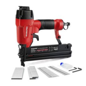 WORKPRO Agrafeuse Pneumatique Multifonctionnelle 2 en 1, 18GA, Cloueuse Pneumatique avec 300 Agrafes et 400 Pin, Idéal pour Tapi