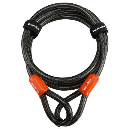 ValueMax Câble Antivol Vélo 213 cm x 12 mm, Antivol Vélo de Sécurité avec Revêtement PVC, Double Boucle Tressée, pour Cadenas, A