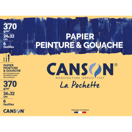 CANSON - Pochette 6 feuilles papier peinture et gouache 24x32cm - 370g/m²