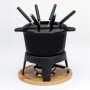 Baumalu 385051 Service à Fondue Fonte Noir avec Plateau en Bois, Métal