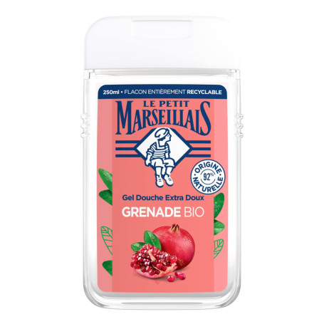 Le Petit Marseillais | Gel Douche Extra Doux Grenade Bio (flacon de 250 ml) – 92 % d'ingrédients d'origine naturelle – pH neutre