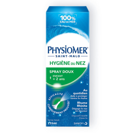 Physiomer Spray Doux-Hygiène du nez-Dispositif médical-Spray nasal-100 % eau de mer à partir de 2 ans-135 ml