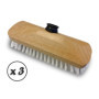 Balai brosse lave-pont 22 cm en PPL blanc | Lot de 3 | Monture bois | Pour laver, récurer les ponts, les carrelages et les sols 