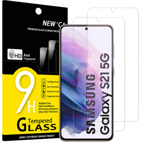 NEW'C Lot de 2, Verre Trempé pour Samsung Galaxy S21 5G (6.2), Film Protection écran -sans Bulles d'air -Ultra Résistant (0,26mm