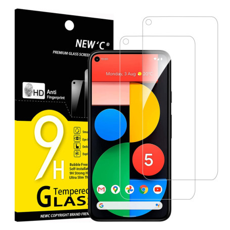 NEW'C Lot de 2, Verre Trempé pour Google Pixel 5 5G, Film Protection écran efficace contre les Rayures - sans Bulles - Ultra Rés
