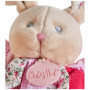 Baby Nat' - Doudou Lapin Plat - Lapin Poupi Rose - Imprimé Fleurs - Forme Originale Facile à Attraper avec Nouettes & Grandes Or