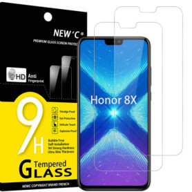 NEW'C Lot de 2, Verre Trempé pour Honor 8X, Film Protection écran sans Bulles d'air Ultra Résistant (0,33mm HD Ultra Transparent