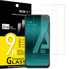 NEW'C Lot de 2, Verre Trempé pour Samsung Galaxy A50 (SM-A505F), A50s, Film Protection écran sans Bulles d'air Ultra Résistant (