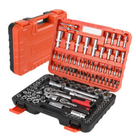 ISE 1/2" + 1/4" Cle a Douille a Cliquet Coffret de Douilles 58 PCS, & Coffret de Vissage Embouts, Joint Universel, Rallonges, Cl