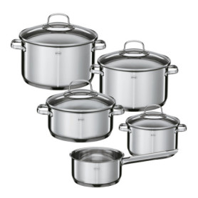 Rösle Elegance Set de 5 casseroles, Acier Inoxydable, avec Couvercle en Verre, sauteuse, marmite, Casserole à Manche, Graduation