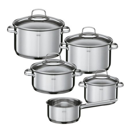 Rösle Elegance Set de 5 casseroles, Acier Inoxydable, avec Couvercle en Verre, sauteuse, marmite, Casserole à Manche, Graduation
