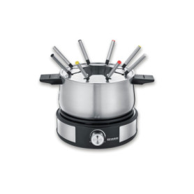 Severin Fondue Crêpière 2 en 1, Inclus 8 fourchettes à fondue, spatule à crêpe et répartiteur de pâte, Inox/Noir, FO 2471