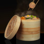 Relaxdays cuiseur vapeur bambou, panier asiatique avec 3 étages, pour Dim Sum, riz, bamboo steamer, Ø 24 cm, nature