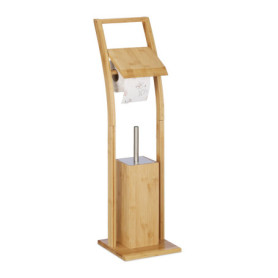 Relaxdays Ensemble WC, Bambou, Acier Inoxydable, Brosse WC et dérouleur Papier, Autonome, HLP 74 x 20 x 20 cm, Nature