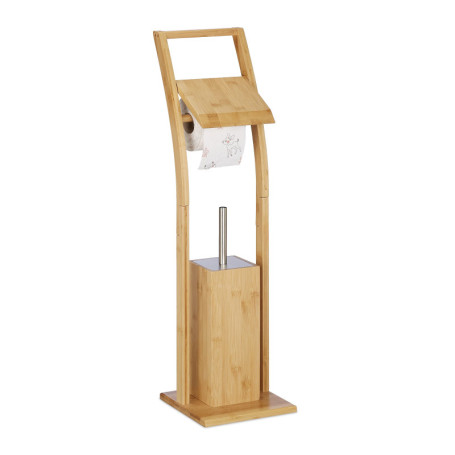 Relaxdays Ensemble WC, Bambou, Acier Inoxydable, Brosse WC et dérouleur Papier, Autonome, HLP 74 x 20 x 20 cm, Nature