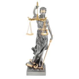 Veronese Figurine de la déesse romaine de la justice de la justice - Sculpture d'avocat doré argenté