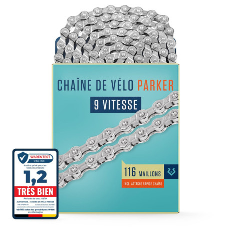 Alphatrail Chaîne de Vélo Parker 9 Vitesses 116 Maillons I Compatible avec Shimano, SRAM, KMC, Connex I Incl. Attache Rapide Cha