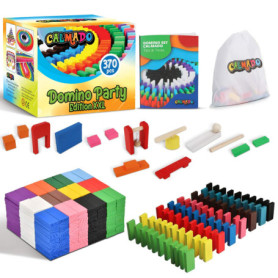 Calmado - 370pcs Pierres Domino/Dominos en Bois Domino Party Edition XXL Ensemble + Sac + Livret + Accessoires