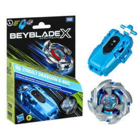Beyblade X pack Cobalt Dragoon 2-60C avec lanceur a corde deluxe, toupie a rotation gauche, des 8 ans