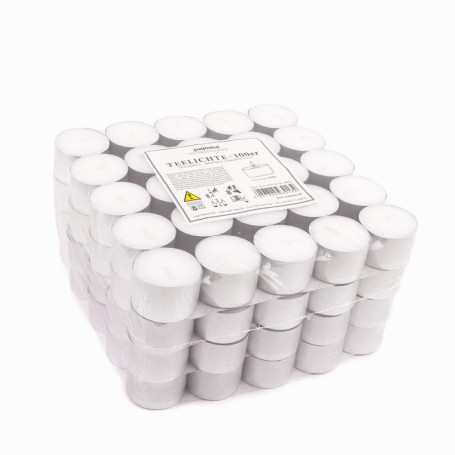 pajoma® Lot de 100 bougies chauffe-plat blanches - Paraffine non parfumée - Durée de combustion : 8 heures - 20 g de poids de ci